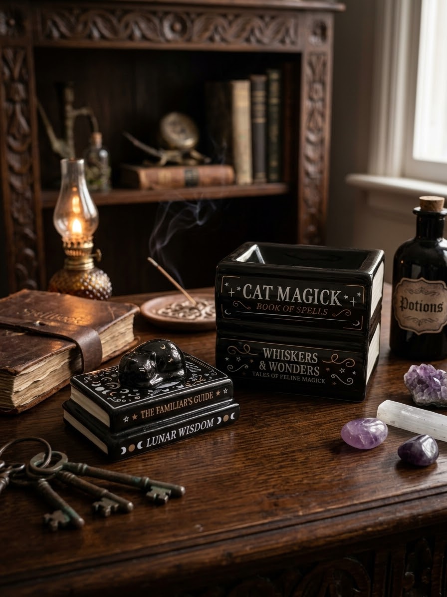 Brûle parfum « Black cat book » noir