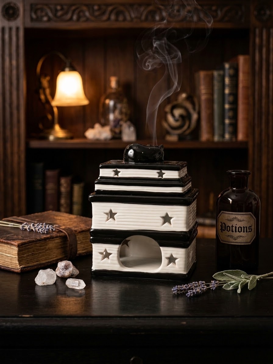 Brûle parfum « Black cat book » noir